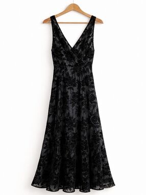 Vintage Y2K Robbie Bee Sheer Velvet Floral Midi Dress 16 Glam Party